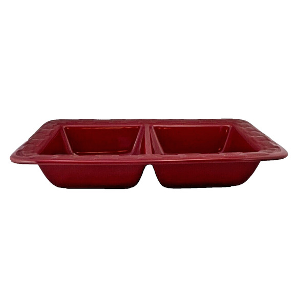Longaberger Pottery Woven Traditions Divided Dish Paprika Red #3181440 - Picture 4 of 12